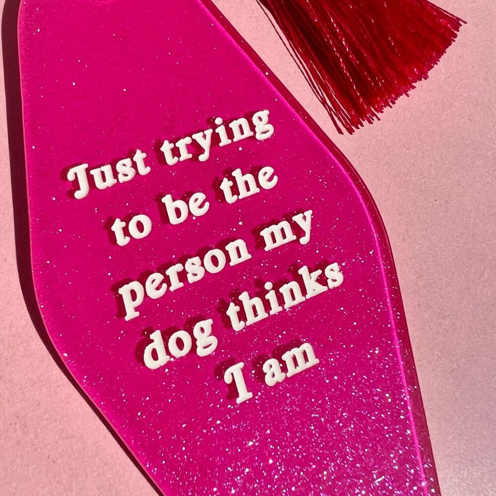 Dog Lover Dog Mom Hot Pink Glitter Tassle Keychain